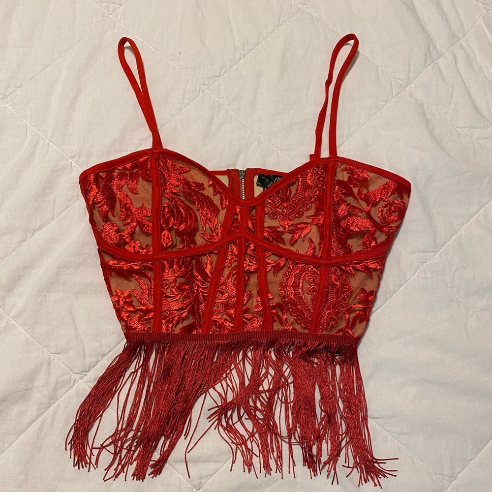 Red fringe top